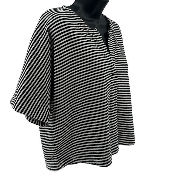 Madewell Crop Top WMNS S Double-Faced Henley Tee Stripe Black White Short Sleeve - Picture 3 of 9